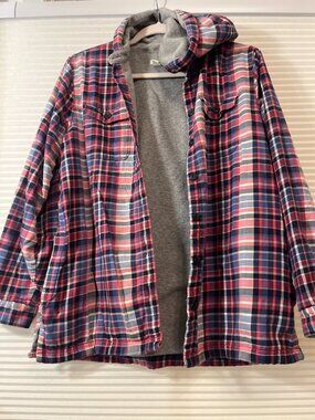 L.L. Bean Fleece-Lined Hooded Plaid Flannel Shirt Jacket - Women's size M